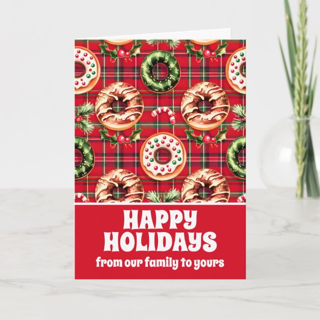 Tarjeta Festiva Navidades Retro Rojo Donan Red Tartán Plaid (Anverso)
