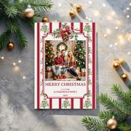Tarjeta Festiva Navidades retro rojo rayas pino foto