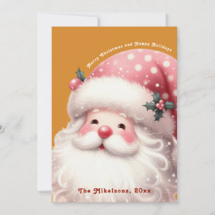 Tarjeta Festiva Navidades Retro Rosa Santa Claus