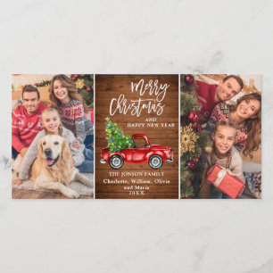 Tarjeta Festiva Navidades Retro Rústico Camión Rojo Saludo FOTOGRÁ