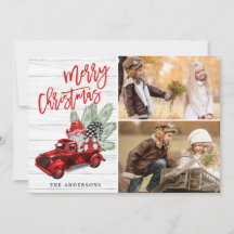 Navidades Retro Rústico Camión Rojo Saludo FOTOGRÁ