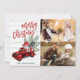 Tarjeta Festiva Navidades Retro Rústico Camión Rojo Saludo FOTOGRÁ