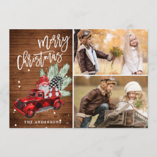 Tarjeta Festiva Navidades Retro Rústico Camión Rojo Saludo FOTOGRÁ