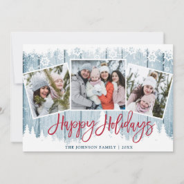 Tarjeta Festiva Navidades Retro Saludo Rústico Blue Wood 3 FOTOS