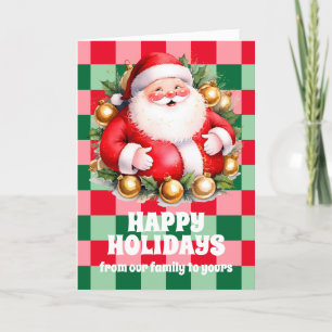 Tarjeta Festiva Navidades Retro Santa Claus Tartan Plaid