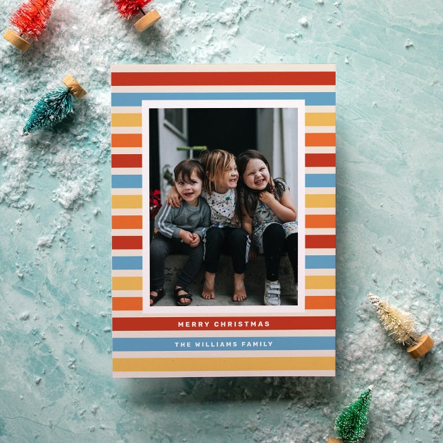 Tarjeta Festiva Navidades retro Stripe Red, Yellow and Blue Photo (Subido por el creador)