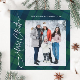 Tarjeta Festiva Navidades retro Tartan Plaid 2 Photo Greet