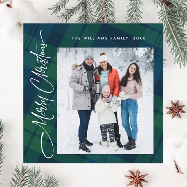 Tarjeta Festiva Navidades retro Tartan Plaid 2 Photo Greet (Subido por el creador)
