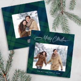 Tarjeta Festiva Navidades retro Tartan Plaid 2 Photo Greet