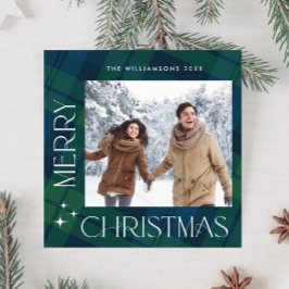 Tarjeta Festiva Navidades retro Tartan Plaid 2 Photo Greet