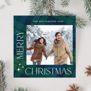 Tarjeta Festiva Navidades retro Tartan Plaid 2 Photo Greet