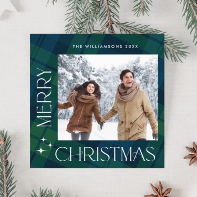 Tarjeta Festiva Navidades retro Tartan Plaid 2 Photo Greet (Subido por el creador)