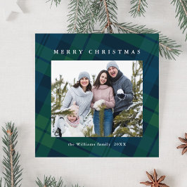 Tarjeta Festiva Navidades retro Tartan Plaid 2 Photo Greet