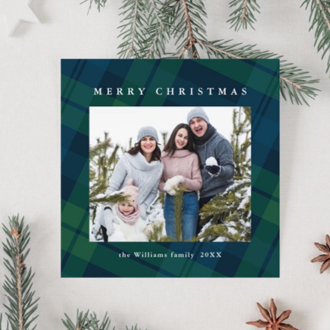 Tarjeta Festiva Navidades retro Tartan Plaid 2 Photo Greet (Subido por el creador)