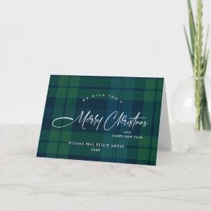 Tarjeta Festiva Navidades Retro Tartan Plaid Corporate Greeting