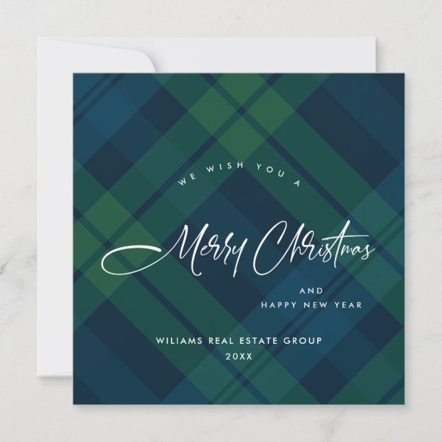 Tarjeta Festiva Navidades Retro Tartan Plaid Corporate Greeting (Anverso)