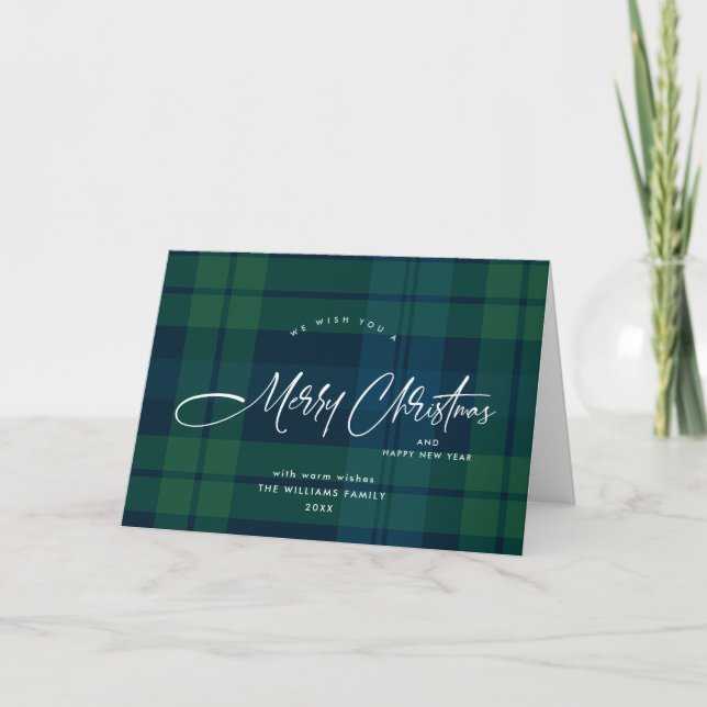 Tarjeta Festiva Navidades retro Tartan Plaid Photo Grey (Anverso)