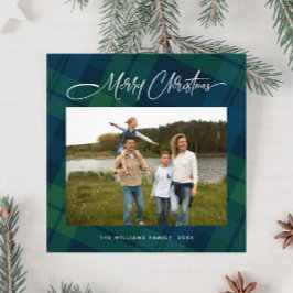 Tarjeta Festiva Navidades retro Tartan Plaid Photo Grey