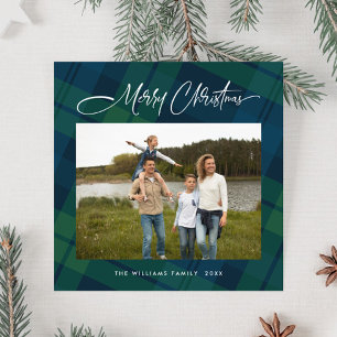 Tarjeta Festiva Navidades retro Tartan Plaid Photo Grey