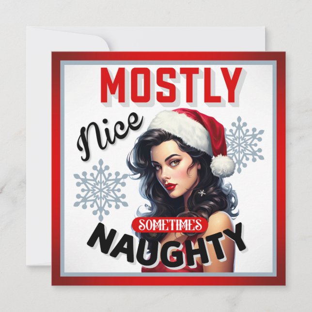 Tarjeta Festiva Navidades retro traviesos a veces traviesos pinup (Anverso)