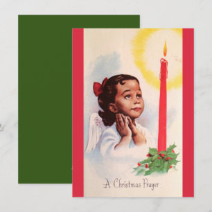 Tarjeta Festiva Navidades retro vintage Chica ángel africano rezan