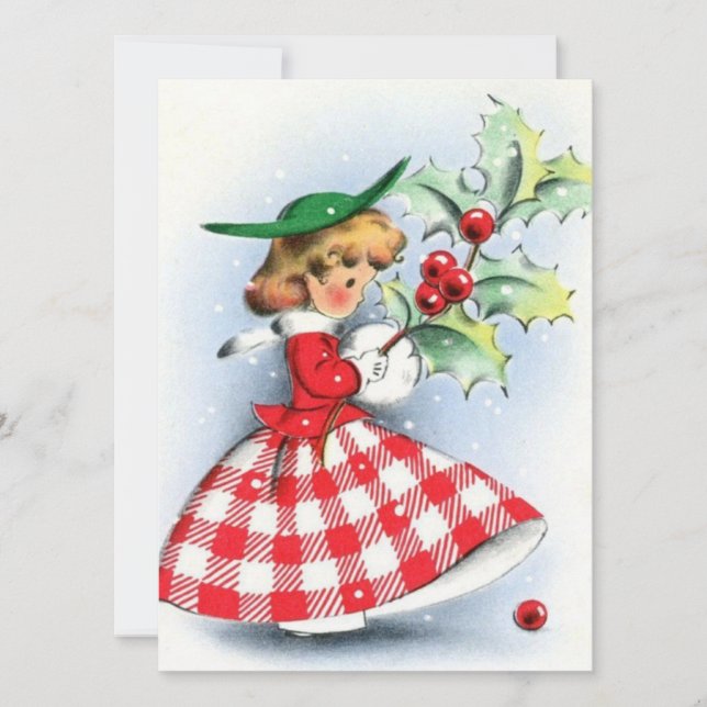 Tarjeta Festiva Navidades retro vintage con Holly Berry (Anverso)