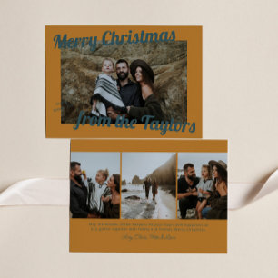 Tarjeta Festiva Navidades Retro Vintage Golden & Blue Photo
