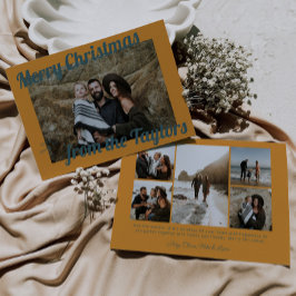 Tarjeta Festiva Navidades Retro Vintage Golden & Blue Photo