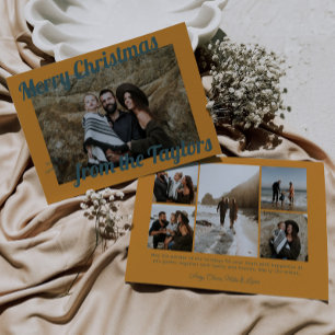 Tarjeta Festiva Navidades Retro Vintage Golden & Blue Photo