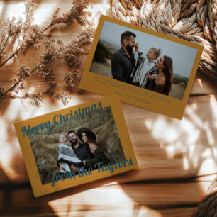 Tarjeta Festiva Navidades Retro Vintage Golden & Blue Photo