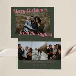 Tarjeta Festiva Navidades Retro Vintage Green y Pink Photo