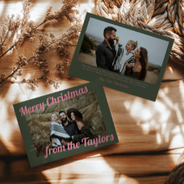 Tarjeta Festiva Navidades Retro Vintage Green y Pink Photo