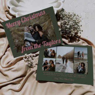 Tarjeta Festiva Navidades Retro Vintage Green y Pink Photo