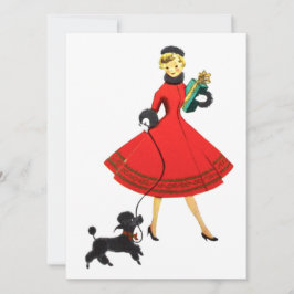 Tarjeta Festiva Navidades retro vintage mujer con caniche