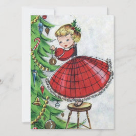 Tarjeta Festiva Navidades retro vintage mujer decorando árbol