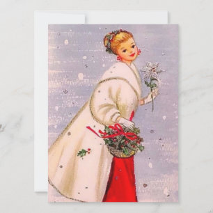 Tarjeta Festiva Navidades retro vintage mujeres con cesta
