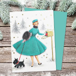 Tarjeta Festiva Navidades Retro Vintage Mujeres Con Perro Escocés<br><div class="desc">Navidades Retro Vintage Con Tarjeta De Vacaciones De Perro Escocés.</div>