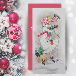 Tarjeta Festiva Navidades Retro Vintage Parada de Autobús Lady Per