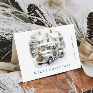 Tarjeta Festiva Navidades Retro Vintage Sage Farm Truck Corporate