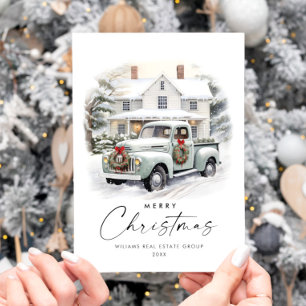 Tarjeta Festiva Navidades Retro Vintage Sage Farm Truck Corporate