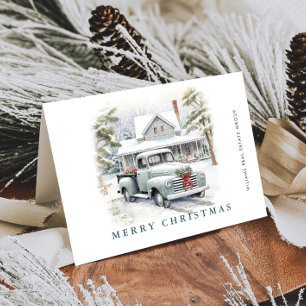Tarjeta Festiva Navidades Retro Vintage Sage Farm Truck Corporate