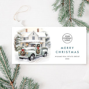 Tarjeta Festiva Navidades Retro Vintage Sage Farm Truck Corporate