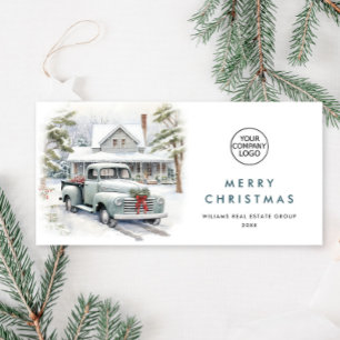 Tarjeta Festiva Navidades Retro Vintage Sage Farm Truck Corporate