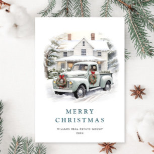 Tarjeta Festiva Navidades Retro Vintage Sage Farm Truck Corporate