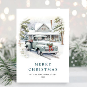 Tarjeta Festiva Navidades Retro Vintage Sage Farm Truck Corporate