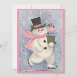 Tarjeta Festiva Navidades Retro Vintage Snowman con regalos