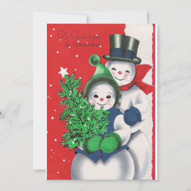 Tarjeta Festiva Navidades retro vintage Snowman Winter Scene (Anverso)