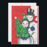 Tarjeta Festiva Navidades retro vintage Snowman Winter Scene<br><div class="desc">Vintage Retro Navidades Snowman Couple Winter Scene Holiday Card.</div>