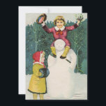 Tarjeta Festiva Navidades retro vintage Snowman Winter Scene<br><div class="desc">Vintage Retro Navidades Snowman Winter Scene Holiday Card.</div>