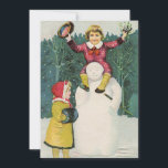 Tarjeta Festiva Navidades retro vintage Snowman Winter Scene<br><div class="desc">Vintage Retro Navidades Snowman Winter Scene Holiday Card.</div>